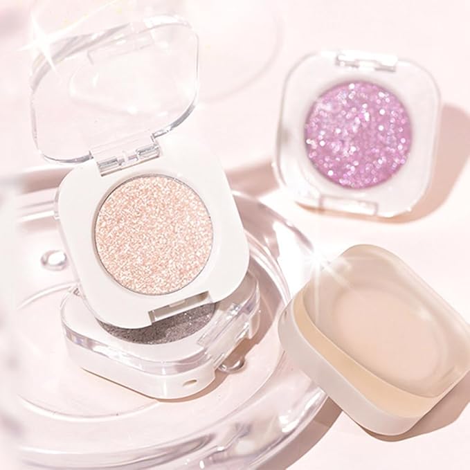Monochrome Glittler Shimmer Eyeshadow Palette,Light Brown White Shimmer Powder Eyeshadow,24 Hour Waterproof Blendable Pressed Glitter Single Eye Shadow Apply Makeup Easily, Vegan