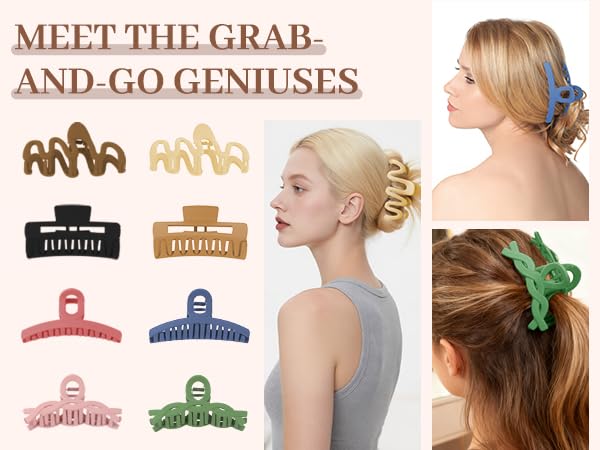Matte Non-Slip Large Hair Clips for Women 8-Pack (Eight Unique Colors), Durable Claw Clips for Women/Girls | Gift-Ready Neutral Hair Accessories for Daily & Special Occasions