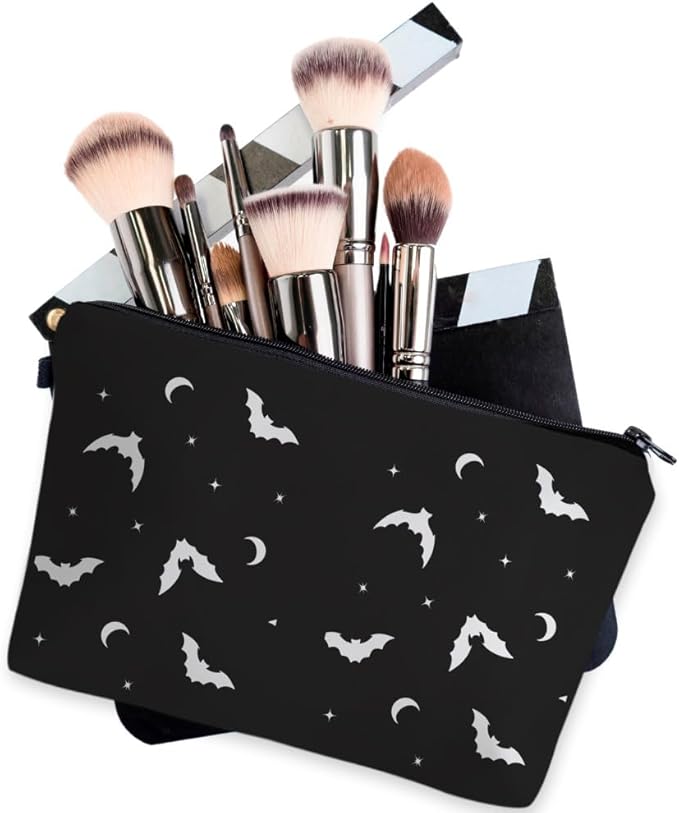 Small Makeup Bag Cosmetic Bag for Women, Pretty Design Organizer Case with Zipper Closure, Lightweight and Water-Resistant Make Up Bag - 8.65"x 5.35" x 7.08"（Bat）