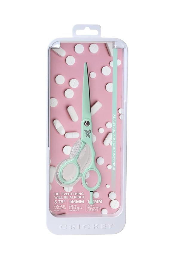 Cricket Shear Xpressions It's All Good 5.75" Professional Hair Cutting Scissors - Barber Scissors, Japanese Stainless Steel for Stylists & Home Use, Dr. Everything Will Be Alright, Mint