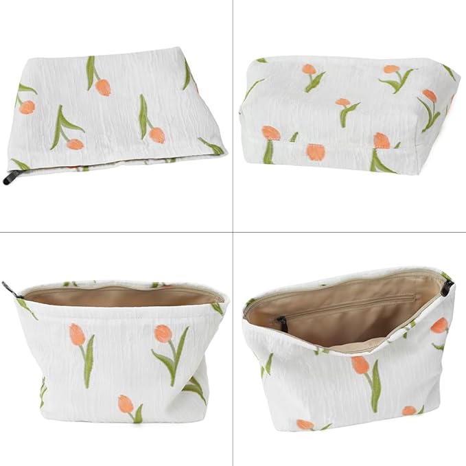 Floral Jacquard Makeup Bag - Large Capacity Cosmetic Pouch & Travel Toiletry Organizer with Zipper, Perfect for Daily Use, Gifts, and On-the-Go Essentials, Purses for Women Clearance