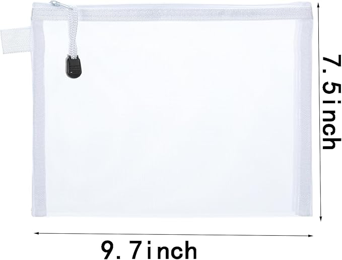 OZY 20Pieces Nylon Mesh Cosmetic Bags Zippered,Portable Organizing Pouches for Travel,Toiletries Bag for Women and Men (A5 White)