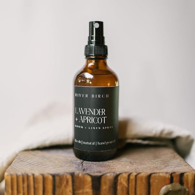 River Birch Lavender Apricot Scented Linen and Room Spray | Home Fragrance | 4 oz Glass Amber Bottle | Luxury Signature Scent | Handmade in Texas