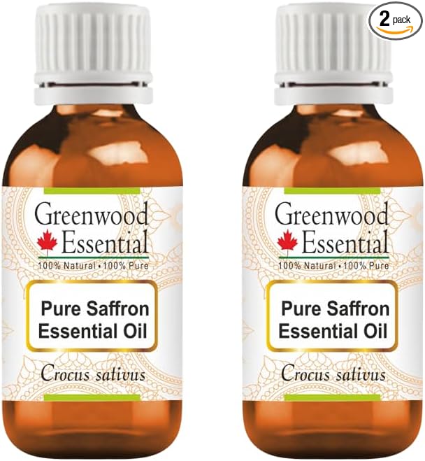 Greenwood Essential Pure Saffron Essential Oil (Crocus sativus) Steam Distilled (Pack of Two) 5ml X 2 (0.33 oz)