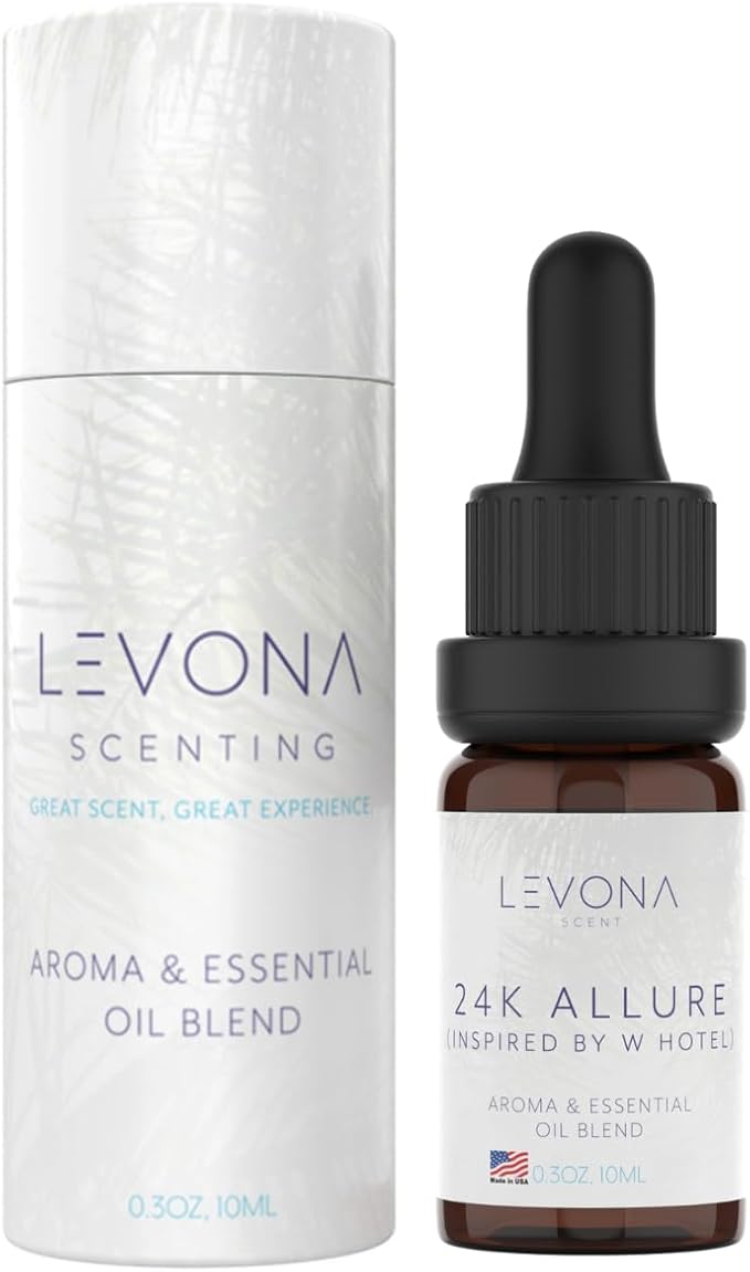 Levona Scent Essential Oil - Fresh Aroma for Home, Office, Hotel & Spa, Ideal for Humidifiers & Diffusers, Hotel Fragrance with Bergamot, Lemon & Lemongrass - 10ml / 0.33 fl oz, 24K Allure