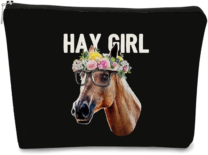 Funny Hay Girl Horse Sunglasses Hey Farm Flowers Cosmetic Bag Makeup Bag Best Gift Idea for Horse Lovers Girls Women,Horse Owners Gifts,Birthday Christmas Valentine's Day Gift
