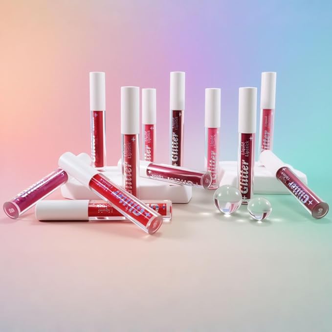 AMY'S DIARY Ruby Wine Glitter Liquid Lipstick, Shimmer Metallic Lip Gloss, Long-Lasting Waterproof Lip Color, High Shine Sparkle Makeup,Lip makeup for woman (8#)