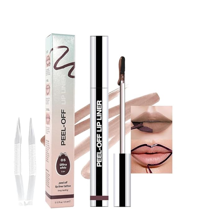 Dark Brown Liquid Matte Lip Liner Stain Peel Off with Tweezer, Long Lasting, Waterproof Matte Lipstick Lip Gloss Tattoo for Women, Transfer-prof Lip Tint Makeup for All Skin Types 05#