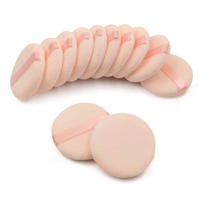 12 PCS Cotton Powder Puff, Face Puff Makeup Puffs Pads, Velour Puff Round Fluffy Puffs for Loose Powder Foundation (Nude)