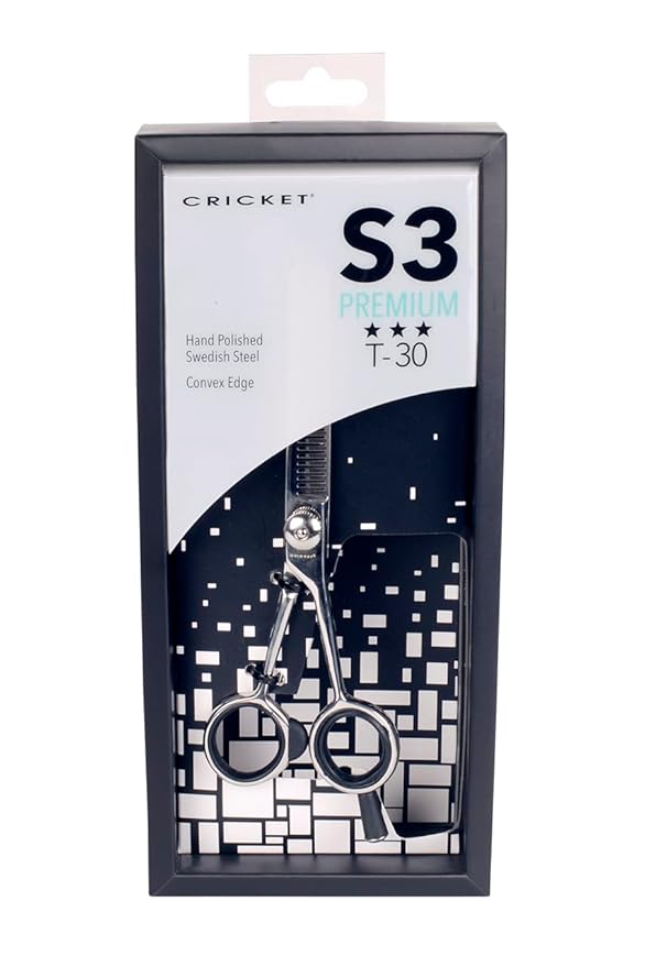 Cricket S3 T-30 Thinning Shears Professional Stylist Barber Hair Cutting Scissors, Removes Bulk, Convex Edge, Hand Polished Swedish Steel