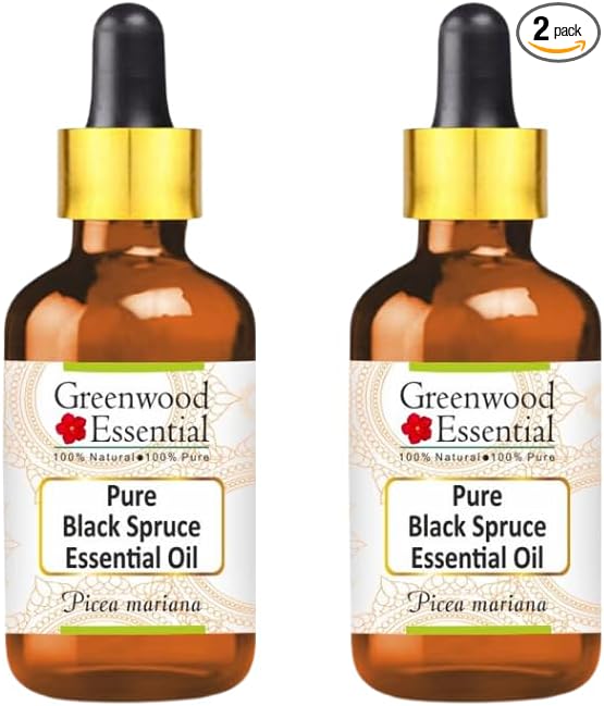 Greenwood Essential Pure Black Spruce Essential Oil (Picea Mariana) with Two Glass Droppers Steam Distilled (Pack of Two) 5ml X 2 (0.33 oz)
