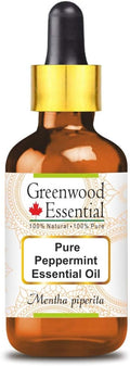 Greenwood Essential Peppermint Essential Oil (Mentha piperata) with Glass Dropper | Pure | Non-Sticky | Non-Greasy | Lightweight | Men & Women | All Skin Types | Steam Distilled 5ml (0.16 oz)