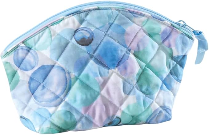 Cuddledown Quilted Cotton Cosmetic Bag | Zipper Closure | 100% Cotton Fabric | Durably Stitched | OEKO-TEX Certified | Small | 10" x 6" x 2" | Ocean Bubbles