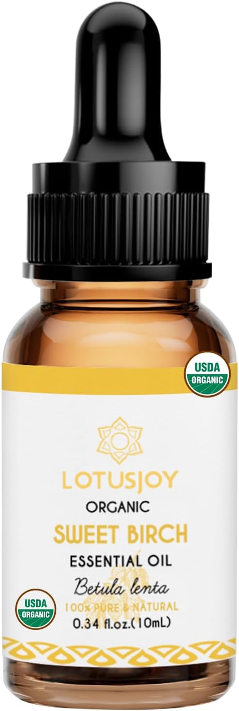 Organic Birch Essential Oil 0.34 Fl Oz, 100% Pure Birch Oil for Aromatherapy, Massage, DIY & Skin Care, 10ml Amber Bottle with Dropper