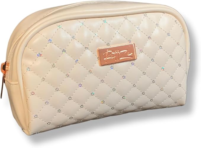 Luxurious Cream Quilted Cosmetic Bag - Elegant Travel & Makeup Organizer
