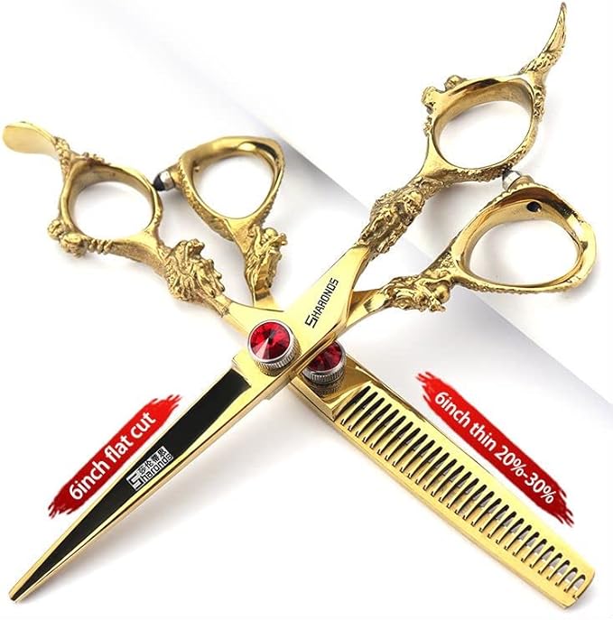 6 inch /7 inch salon professional salon scissors salon hairdresser hair cutting hairstyle pruning tools Japan 440c high hardness stainless steel golden (6 inch 3pc)