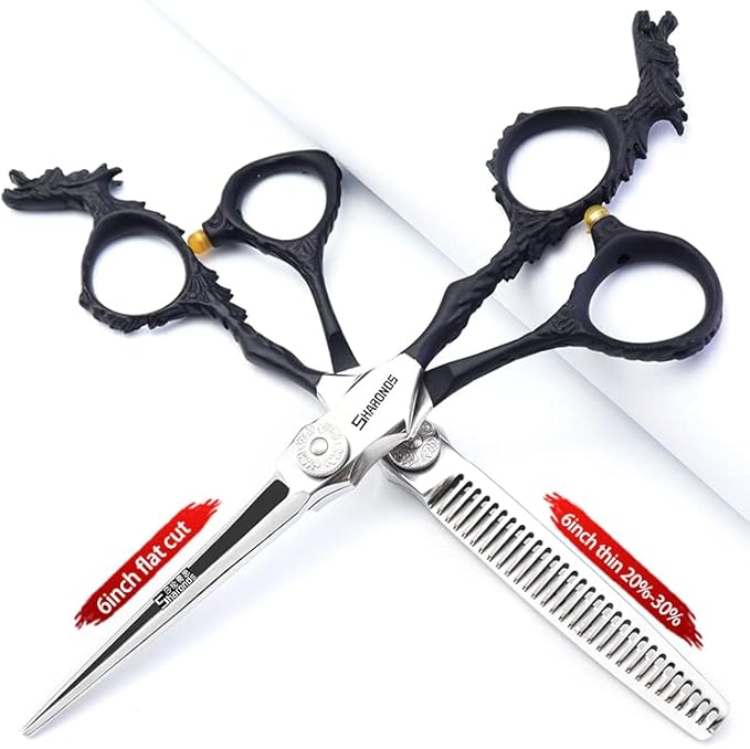 6/7-inch professional hairdresser set, stainless steel scissors hairdresser's exclusive hairdresser. (6 inch-2pc-B)