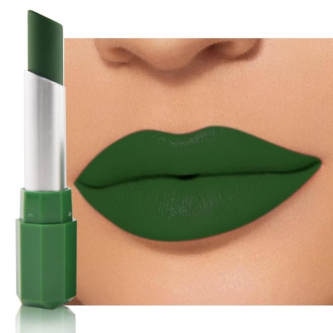 Nuetral Green Matte Creamy Lipstick for Women, Longwear Lip Gloss Face Paint Stick, Lip Stick Stain Long Lasting Waterproof Easy Application Full Coverage Velvet Gloss for Party Halloween Makeup 17