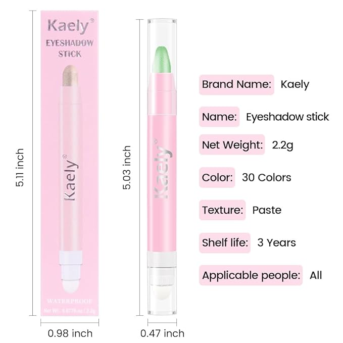 Kaely 2in1 Cream Eye Shadow Brightener Sticks for Eyes, Pencil Eyeshadow Applicator Stick Waterproof Pigmented, Eye Shadow Palette Highlighter Makeup, sombras para ojos, 12 Greenish Cyan Shimmer