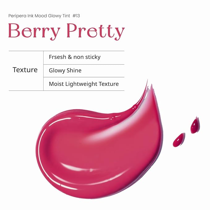 Peripera Ink Mood Glowy Tint | Lip-Plumping, Naturally Moisturizing, Lightweight, Glow-Boosting, Long-Lasting, Comfortable, Non-Sticky, No White Film (013 BERRY PRETTY)