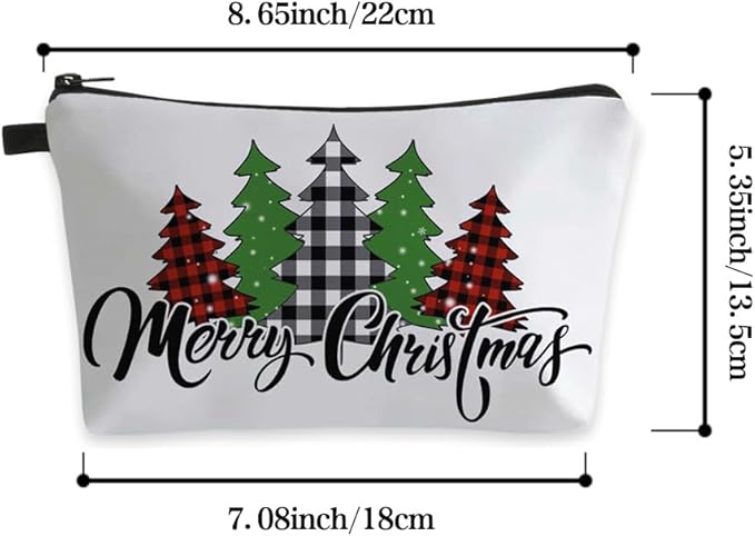 Small Makeup Bag Cosmetic Bag for Women, Pretty Design Organizer Case with Zipper Closure, Lightweight and Water-Resistant Make Up Bag - 8.65"x 5.35" x 7.08"（Merry Christmas）