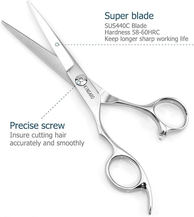 Hair Shears left hand 6 Inch Hair Scissors Left Hand Hair Cutting Scissors Lefty Barber Shears Left Handed KINSARO for Hairdresser Barbershop or Home Use