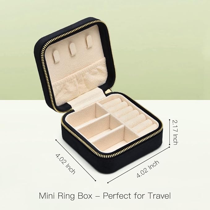 Travel Jewelry Case, Small Plush Velvet Jewelry Box for Women and Girls, Portable Jewelry holder organizer for Rings Earrings Necklaces Bracelets(Black)