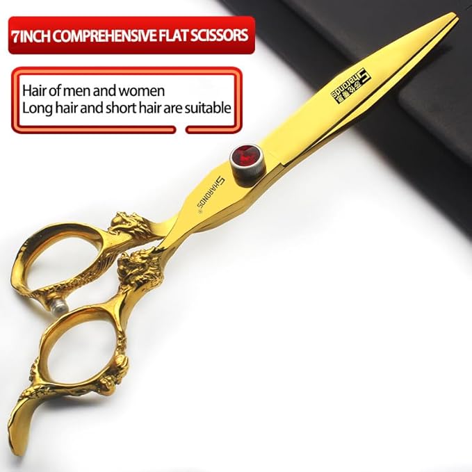 6 inch /7 inch salon professional salon scissors salon hairdresser hair cutting hairstyle pruning tools Japan 440c high hardness stainless steel golden (7 inch 2pc-B)