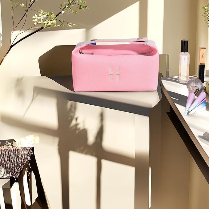 Fashion Makeup Bag for Women, Orange Red Canvas Make up Travel Bag, Hanging Cosmetic Bag Organizer for Wome