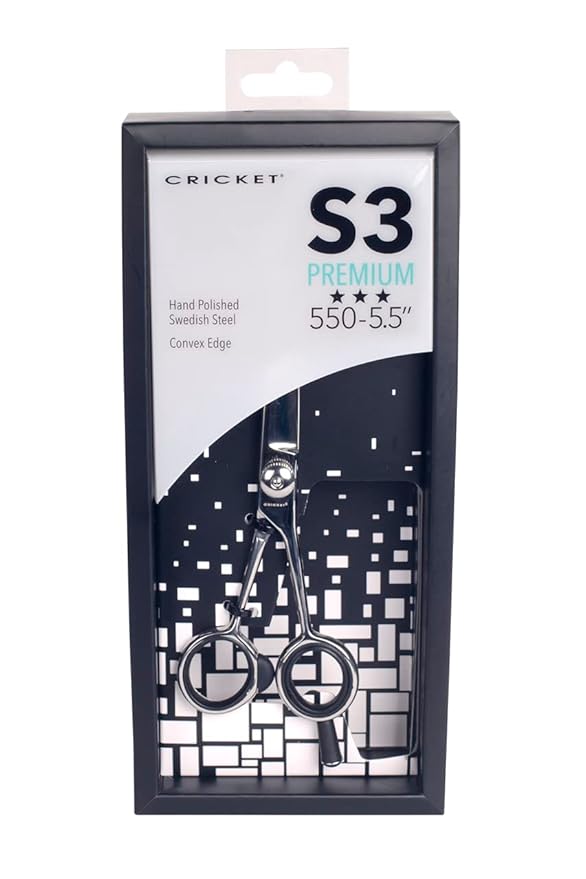 Cricket S3 Premium Series 550 Professional Hair Cutting Shears - High-Performance Swedish Steel, Convex Edge Blades, Adjustable Tension Knob - Durable, Precision Styling Scissors – 5.5 Inch