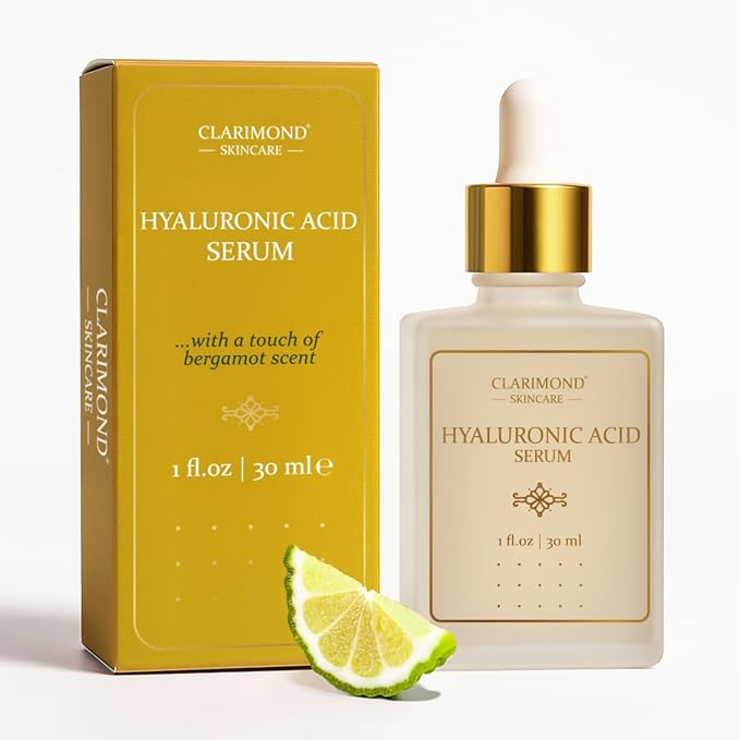 CLARIMOND Hyaluronic Acid Serum for Face – 2% Concentration with Niacinamide, Centella Asiatica, Aloe Vera, Chamomile & Bergamot, Deep Hydration - Skin Repair – Calming Effect