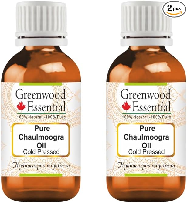 Greenwood Essential Pure Chaulmoogra Oil (Hydnocarpus wightiana) Cold Pressed (Pack of Two) 50ml X 2 (3.38 oz)