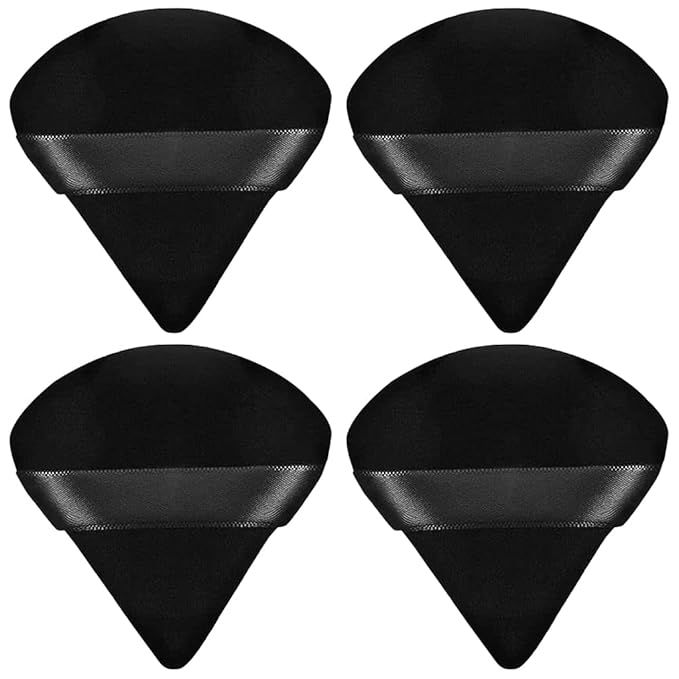 4 facial soft triangle puffs, wet and dry makeup tools, used for powder, mineral powder, body powder, foundation make-up, washable powder puffs (Black)