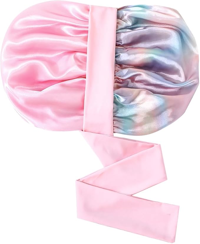 GDTOGRT Satin Silk Bonnet for Sleeping Women - Double Layer Sleep Hair Bonnets Caps for Curly Braid Hair with Tie Band