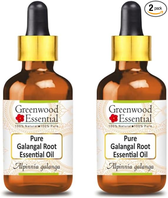 Greenwood Essential Pure Galangal Root Essential Oil (Alpinia Galanga) with Two Glass Droppers Steam Distilled (Pack of Two) 5ml X 2 (0.33 oz)