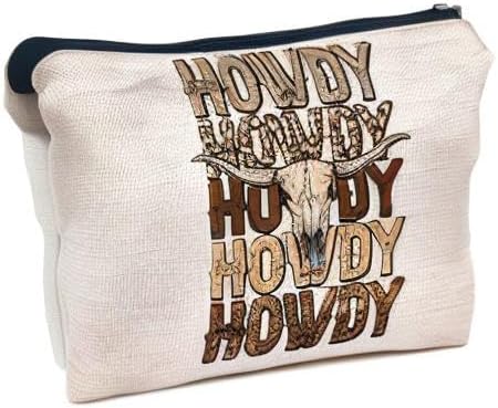 IWXYI Retro Western Leopard Cow Skull Howdy Decor Makeup Bag,Vintage Western Cowboy Howdy Women'S Make up Bag Zipper Pouch Travel Toiletry Gifts For Women Teenage Girls Girl