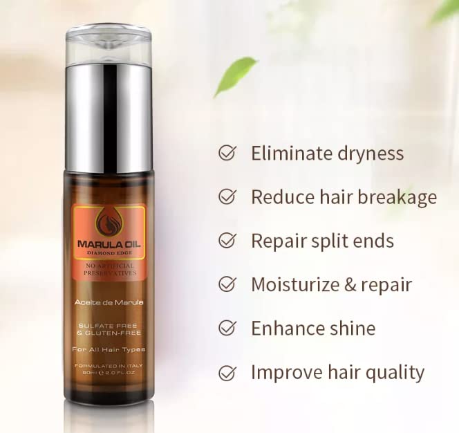 KizaiaCare Marula Oil Diamond Edge | 100% Pure Natural Moisturizer Oil | Facial Serum For Anti-Aging | for Face, Hair & Skin | Cold Pressed Marula Oil | Anti-Aging| Acne Scar Treatment| Gua Sha Massage| Color Safe Treatment with Long Lasting Shine | Ta...