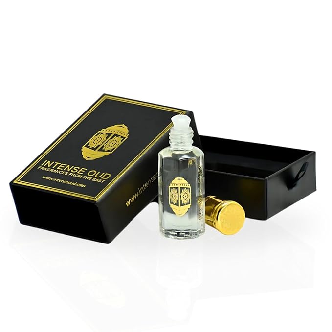 INTENSE OUD Khashab Al Sandal Long Lasting Arabian Perfume Oils for Women 12ML (0.40 OZ) Fragrance Oil with Cardamom, Violet, Sandalwood & Coconut - Concentrated Perfume Oil in Black Gift Box