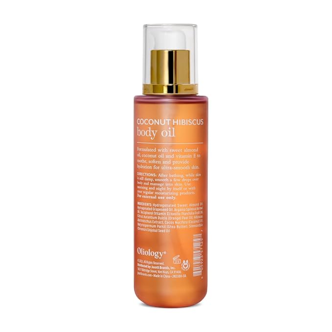 Oliology Coconut Hibiscus Body Oil – Hydrating & Nourishing Formula with Coconut Oil, Sweet Almond Oil & Vitamin E | Lightweight & Fast-Absorbing | 6 (Fl Oz)