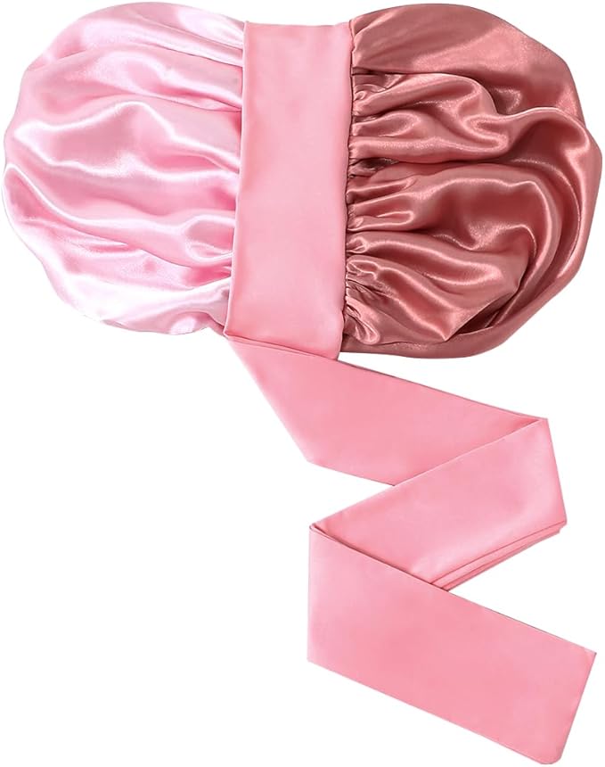 GDTOGRT Satin Silk Bonnet for Sleeping Women - Double Layer Sleep Hair Bonnets Caps for Curly Braid Hair with Tie Band