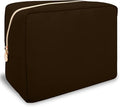Nylon Large Makeup Bag Travel Pouch for Women, Preppy Big Makeup Bag Cute Cosmetic Zipper Pouch Purse, DIY Chenille Letter Bag Waterproof Toiletry Bag Clutch Make Up Organizer for Women Girls(Brown)