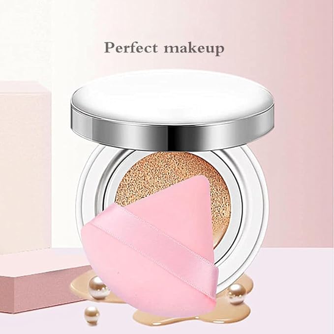 4 facial soft triangle puffs, wet and dry makeup tools, used for powder, mineral powder, body powder, foundation make-up, washable powder puffs (Pink)