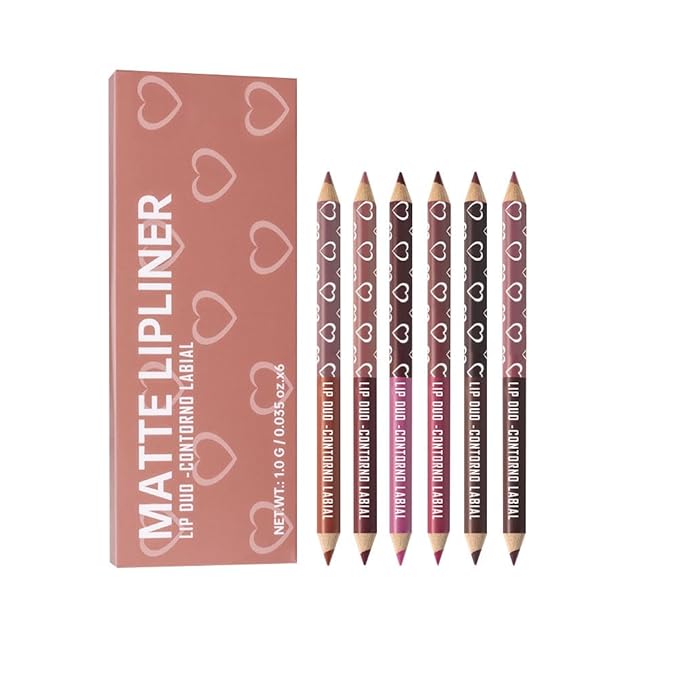 6Pcs Dual-Ended Dual-Colored Matte Lipstick Crayon Lip Liner pencil Set，Creamy & Hydrating Matte Lip Pencil, Smudge-Proof, Long-Wear Waterproof Lipstick to Create Perfect Lip Makeup (6pcs) Set #02