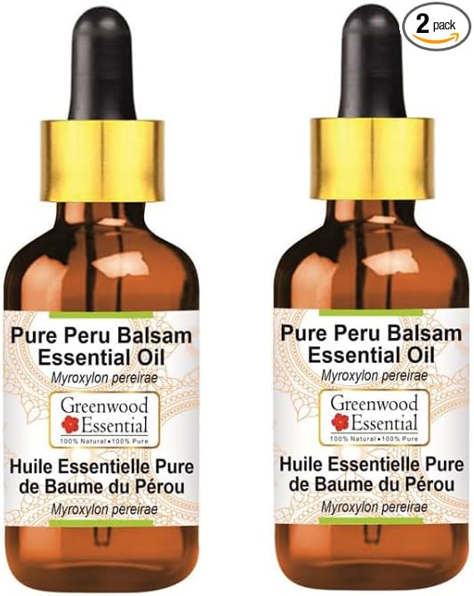 Greenwood Essential Pure Peru Balsam Essential Oil (Myroxylon pereirae) Steam Distilled (Pack of Two) 30ml X 2 (2 oz)
