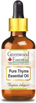 Greenwood Essential Thyme Essential Oil (Thymus vulgaris) with Glass Dropper | Pure | Non-Sticky | Non-Greasy | Lightweight | Men & Women | All Skin Types | Steam Distilled 30ml (1 oz)