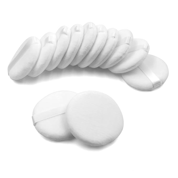 12 PCS Cotton Powder Puff Face Makeup Puff Pads 2.36 Inch, Velour Round Fluffy Puff for Loose Powder Foundation (White)