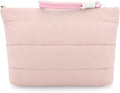 DOB SECHS Quilted Makeup Bag with Handle Detachable Cute Puffy Cotton Cosmetic Bags for Women, Small Puffer Toiletry Zipper Make Up Pouch, Quilt Clutch Bag Travel Organizer Storage Pouches Case, Pink