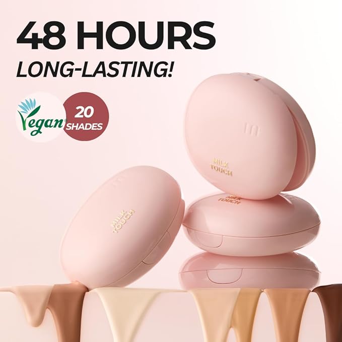milktouch Cushion Foundation, 24H Flawless Skin, Radiant Shine, No Oxidation, Long-Lasting, Non-Creasing, 60% Hydrating Skincare Infused Korean, Stocking Stuffers, Christmas Gifts (29C Walnut)
