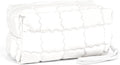 Richeart Makeup Bag Travel Toiletry Bag - Checkered Down Cotton Makeup Pouch for Women with Cosmetic and Pencil, Aesthetic White Design, Small