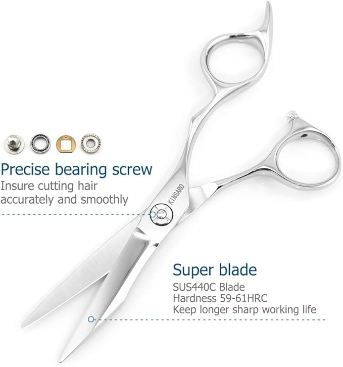 5.5 Inch Hair Cutting Scissors Barber Hair Shears Professional Haircut Scissors Hair Cut 440c Hairdresser Barber Shears KINSARO for Hairdresser Barbershop or Home Use